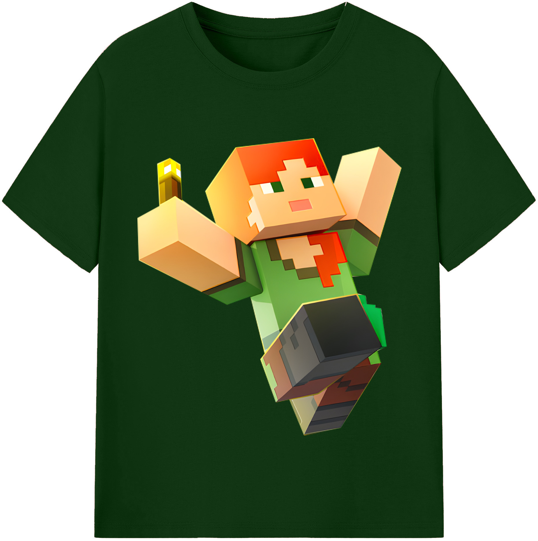（画像用） マインクラフト ブロックの世界 Minecraft MC Block world 綿100％半袖Tシャツ（フロントプリント）